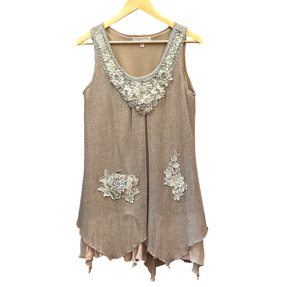 Y2K Pretty Angel Tunic Top Lagenlook Boho Fairycore Shabby Chic Floral Ethereal